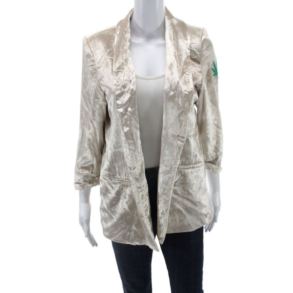 Habitual Women Basic Jacket Beige Open Front 3/4 Sleeve Grateful Dead Size 2